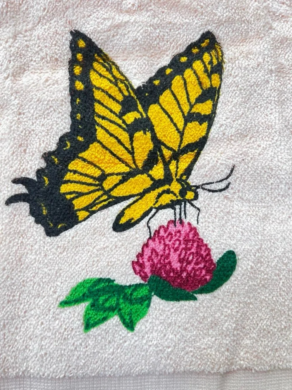 Vintage Leshner Of St. Mary Ohio Fingertip Bathroom Towels Pink Butterfly USA